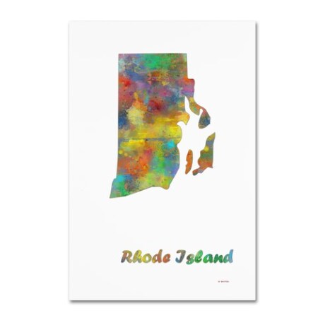 Trademark Fine Art Marlene Watson 'Rhode Island State Map-1' Canvas Art, 12x19 MW0309-C1219GG